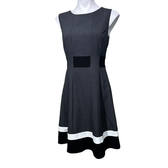Calvin Klein dress sz 8 gray/White A-line knee length office church - Picture 2 of 6